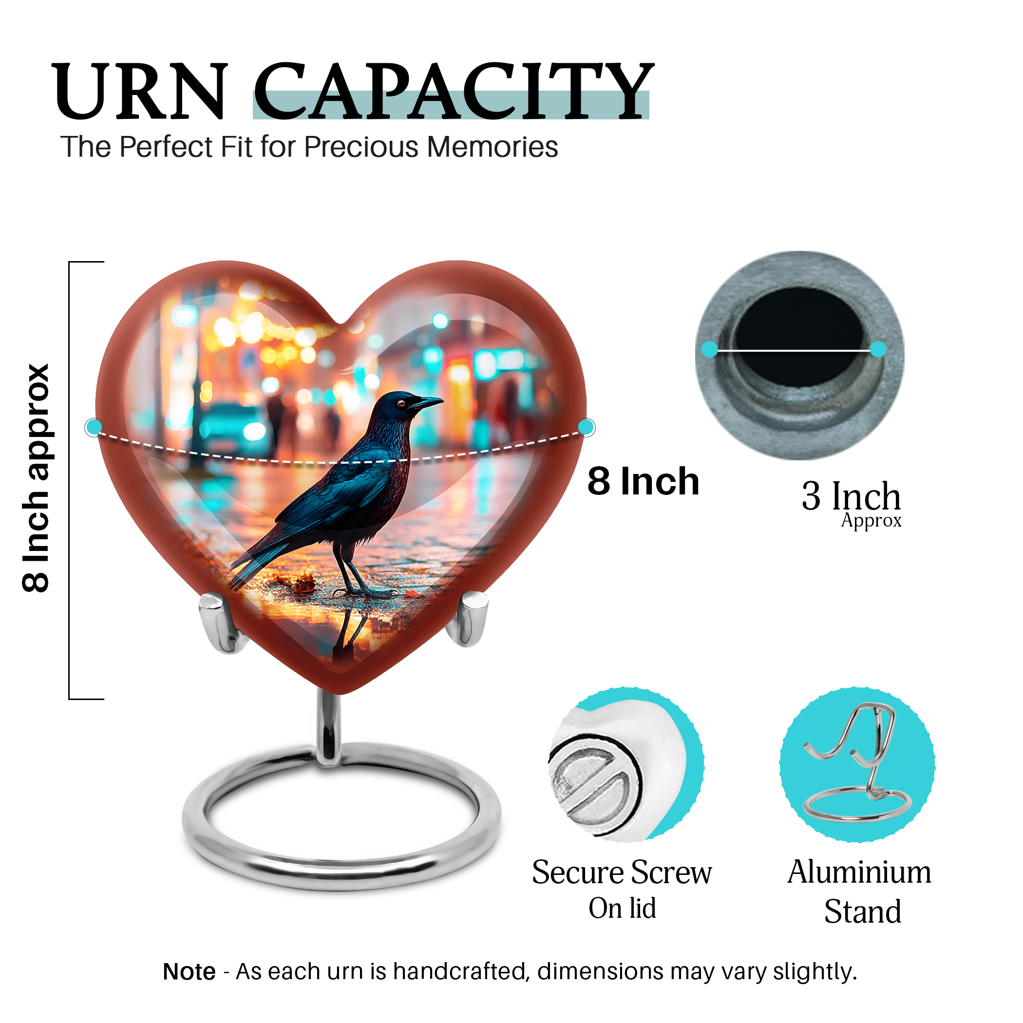 SABURIAL Crow Urn - Large Burial Urn Human - Combo - 8 Inch Large With 3 Inch - Ashes Keepsake - Memorial Urns For Adult - Funeral Urns For Men & Women