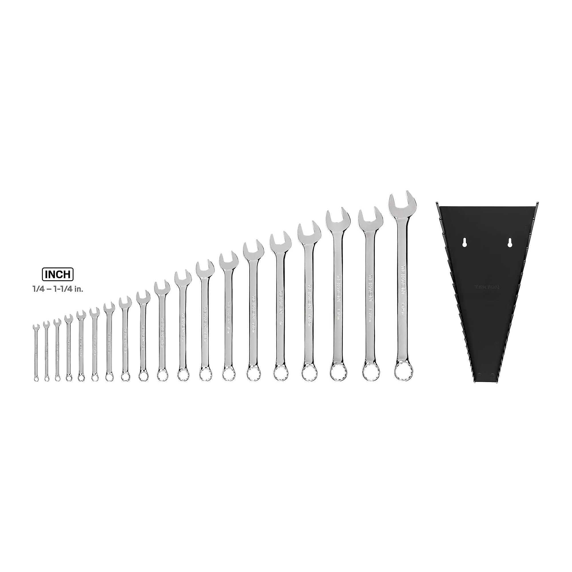 TEKTON Combination Wrench Set with Rack, 19-Piece (1/4 - 1-1/4 in.) | WCB91102
