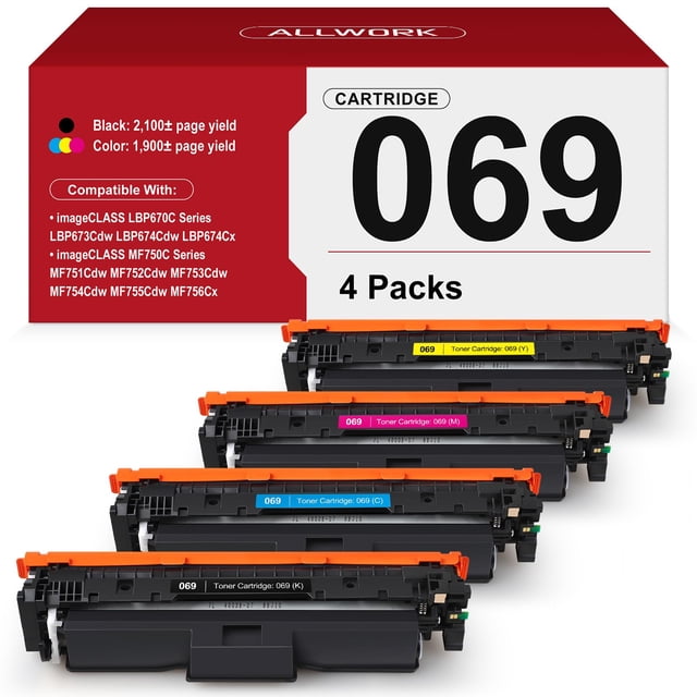 Paquete de 4 cartuchos de tóner compatibles con Canon 069 ALLWORK