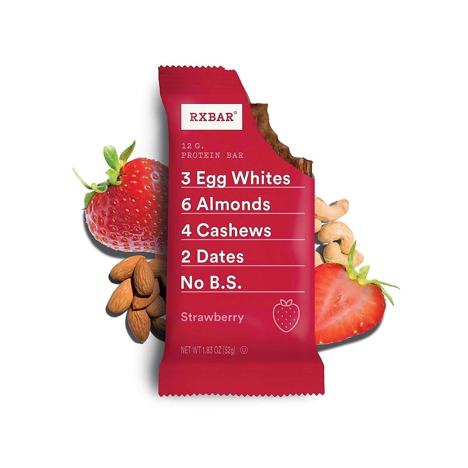 RXBAR Protein Bars, 12g Protein, Gluten Free Snacks, Strawberry, 22oz Box (12 Bars)