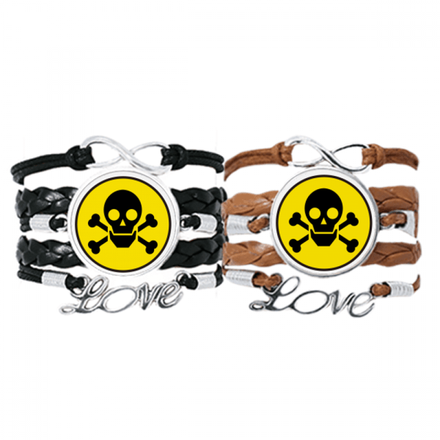 Químicas peligrosas radiaciones nocivas, tóxicas amarillo patrón círculo espantoso símbolo ilustración Pulsera pareja de cuerdas de cuero Unbranded M