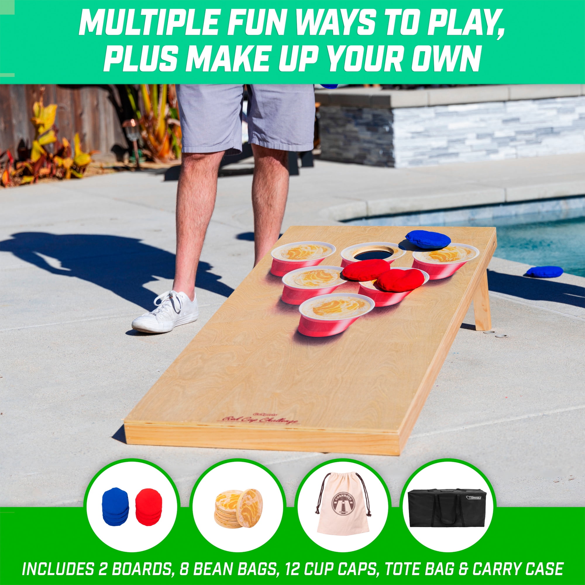 GoSports Beer Pong Cornhole Game - Includes 2 Boards, 8 Bean Bags and Carrying Case
