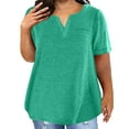 thumbnail image 2 of Plus Size Shirts Curvy Women Color Block Gradient Print V Neck Top Shirt Short Sleeve Loose Blouse Womens Plus Size Tops Green XL, 2 of 7