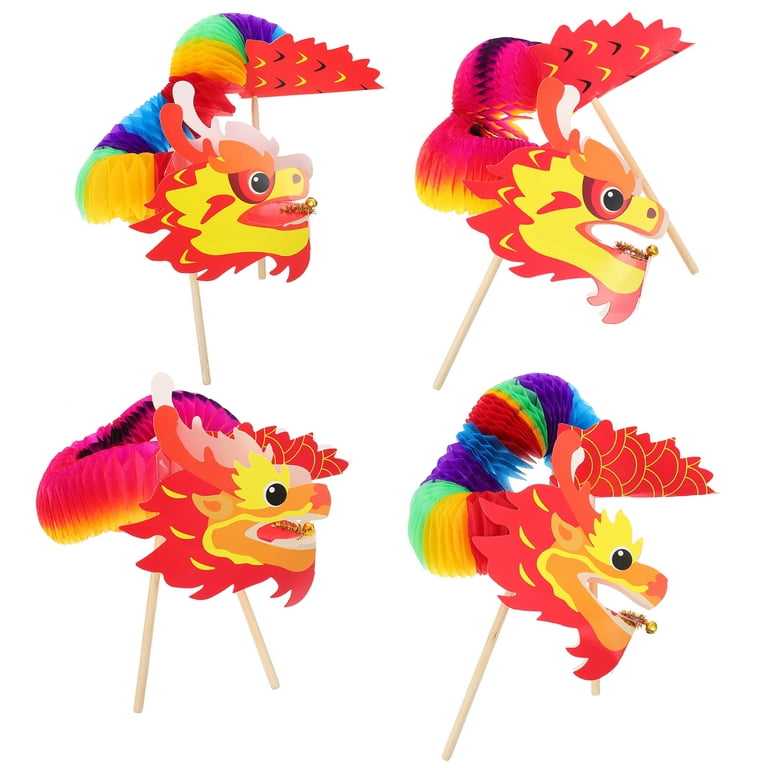 4 sets of Kids DIY Paper Dragon Craft Material Chinese New Year DIY Dragon  Decor