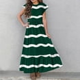 thumbnail image 4 of Summer Girls Maxi Dresses with Pockets 6-12 Years Tweens Kids Casual Stripe Printed Short Sleeve Crewneck Long Beach Dress, 4 of 7