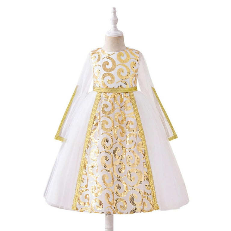 vokkrv Muslim Maxi Dress for Girls Kids Long Sleeve Zip Up Long Robe with Belts Vintage Classic V Neck Abaya Flowy Casual Modest Embroidered Dresses