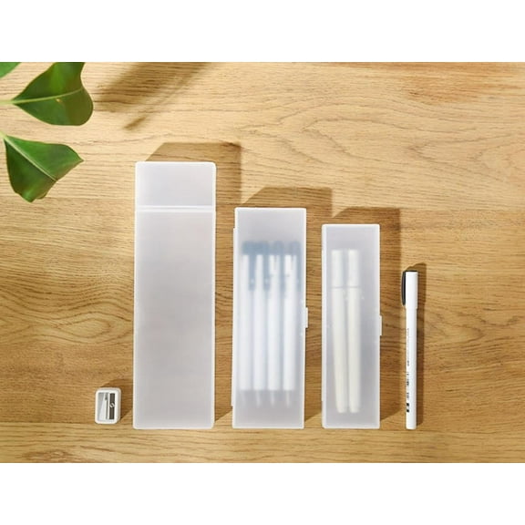 Djunllk Pencil Case - Transparent Rigid Pencil Box with Snap Lid, Stackable Pen Case Storage Box Art Craft Marker Organizer, L Size