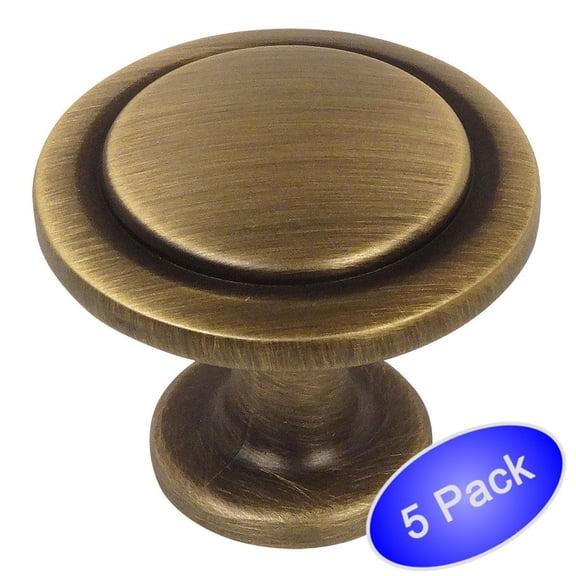 Cosmas 5560BAB Brushed Antique Brass Cabinet Hardware Round Knob - 1-1/4" Diameter - 5 Pack