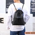 thumbnail image 3 of PlasMaller Drawstring Bag Gym with Pockets Sports Sack with Handle Drawstring Backpack Travel for Men Women (Black), 3 of 6