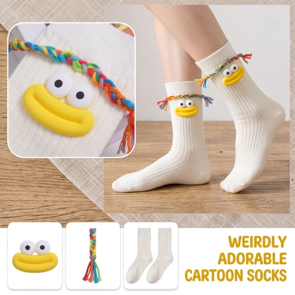 Cute Cartoon Big Mouth Crew Socks, Colorful Braided Rope Funny Face Casual Cotton Socks, Comfort Soft Daily Wear Mid Calf Socks for Women