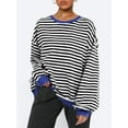 thumbnail image 2 of SUNSIOM Women's Striped Sweatshirt Contrast Color Long Sleeve Round Neck Oversized Casual Pullover Tops, 2 of 6
