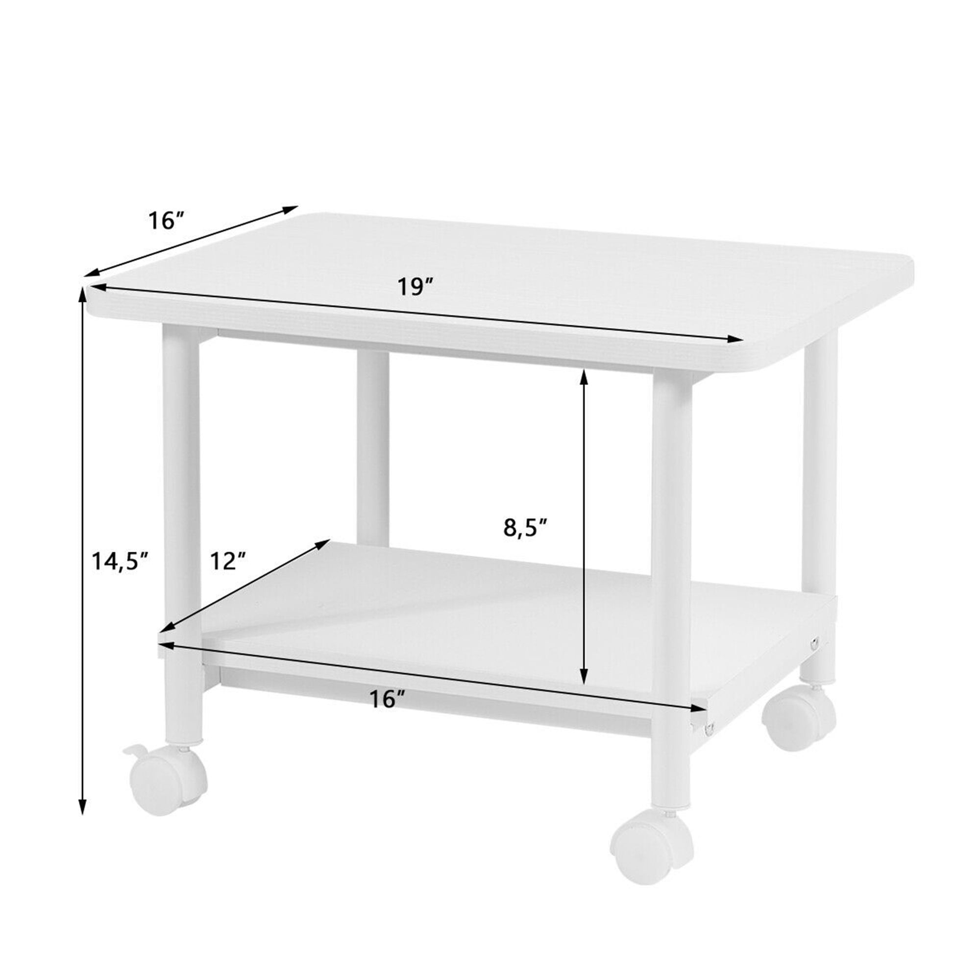 Gymax 2-Tier Machine Stand Storage Rack Rolling Under Desk Printer Cart White