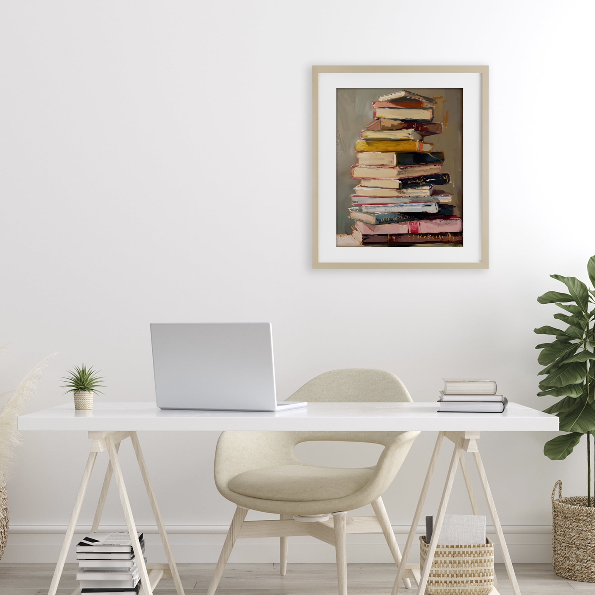Stupell Industries Well Loved Bookstack Birch Framed Print Under Glass, design by LSR Design Studio