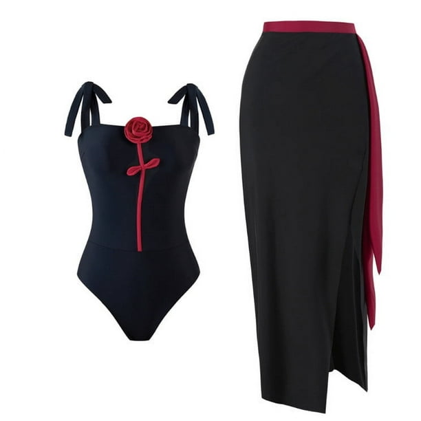 Trajes de baño Amzcrzy Tankini para mujer traje de baño de traje de baño estampado diario para mujer traje de baño conservador de cuerpo unido falda de playa estampada conjunto de dos piezas negro XL