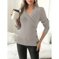 thumbnail image 5 of YueHuiYing Womens Long Sleeve Tunic Top V Neck Button Shirts Dressy Casual Business Elegant Knit Top, 5 of 9