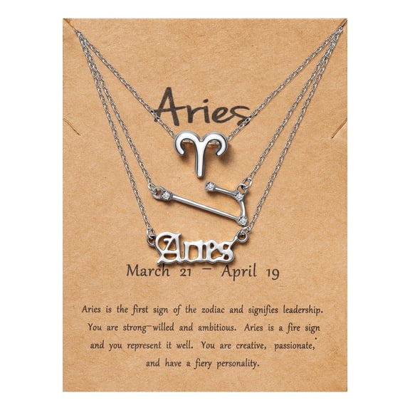 GROBRO7 Aries Zodiac Sign Pendant Necklaces, 3 Styles Alloy Zodiac Necklaces Birthday Gift, Silver