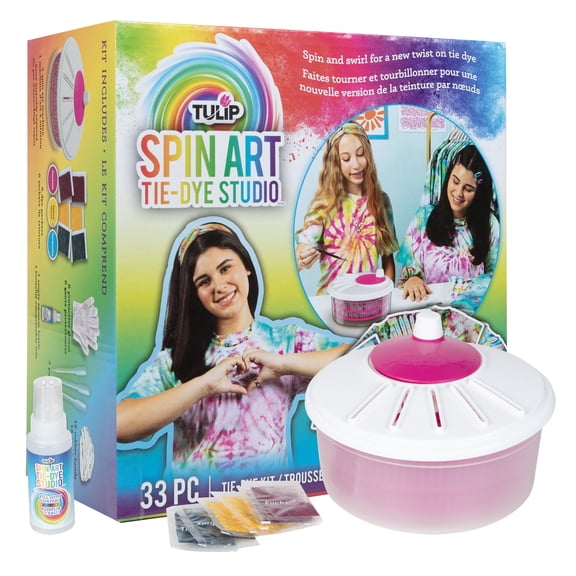 Tulip One-Step Tie-Dye Spin Art Kit, Fashion DIY with Powder Fabric Dye, Vibrant Classic Colors, Kids Age 8