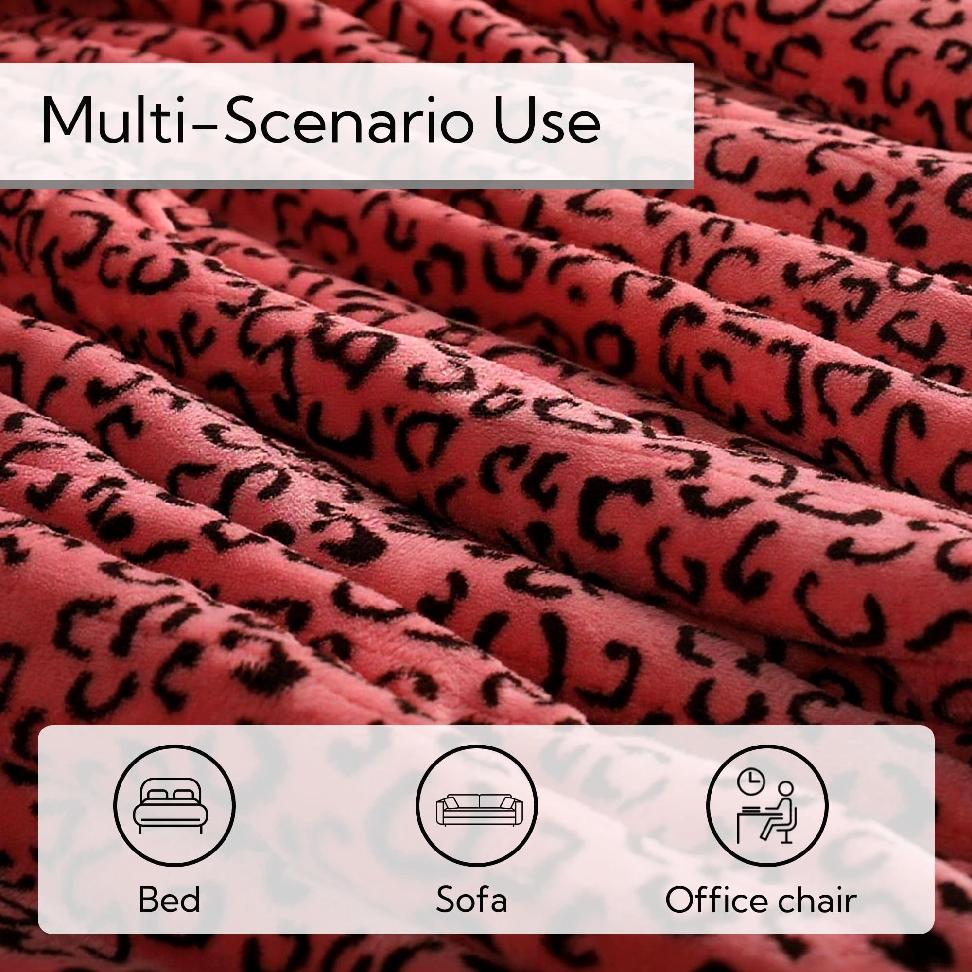 SUNNY HEAT Heated Electric Blanket Full Size 72'' x 84'' 10 Heating Levels & 1-12 Hours Auto Off , Leopard Black & Red