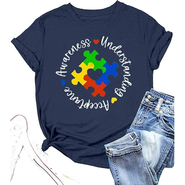 JAKANYQ T-Shirts pour Femmes T-Shirt d'Été Décontracté Col Rond Imprimé Lettre Tendance