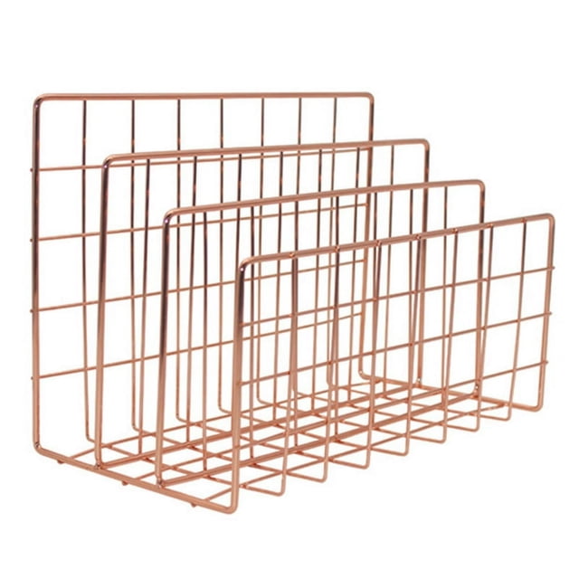 Magazine Rack Book Record Holder 3 Slot Desktop File Sorter Organizer Rack Metal Desktop Iron Storage