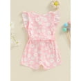 thumbnail image 3 of FEORJGP Kids Girl Summer One-piece Jumpsuits 9M 12M 18M 2T 3T 4T Toddler Baby Ruffle Sleeveless Romper Round Neck Bodysuits Shorts Floral Print Beltedn Cute Casual Clothes for Daily Vacation, 3 of 6
