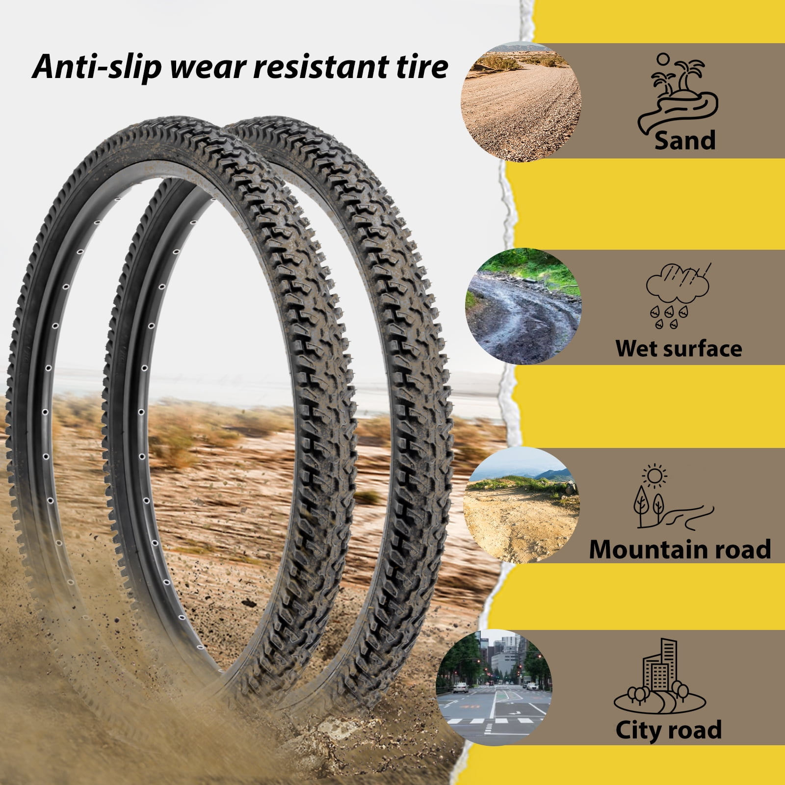 MOHEGIA Mountain Bike Replacement Tire : 26x2.125 inch (56-559mm) Puncture-Resistant Folding Bicycle Tire for MTB Dirt Offroad Cycling