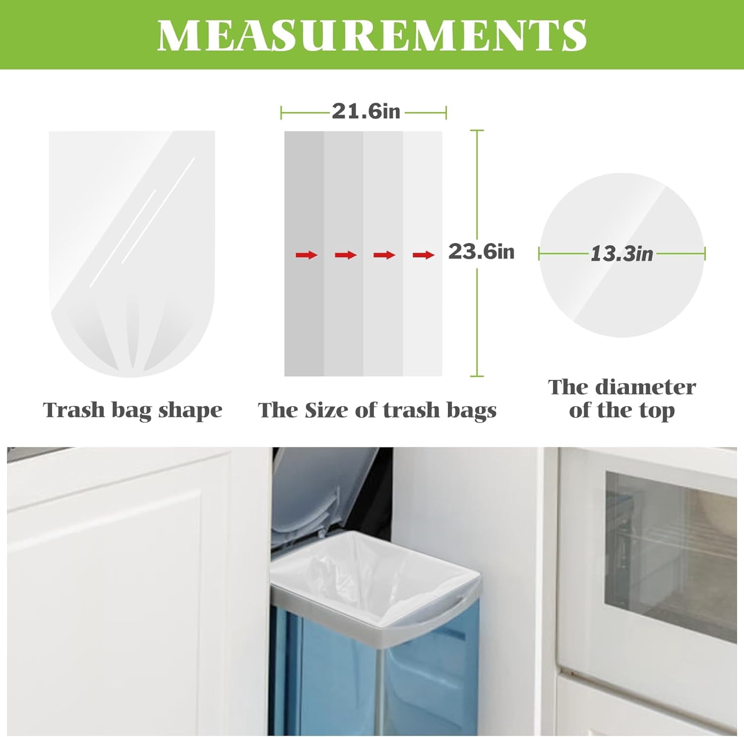 6 Gallon 180 Counts Strong Garbage Bags Trash Bags, Bathroom Can Bin Liners, Plastic for home office kitchen, Clear