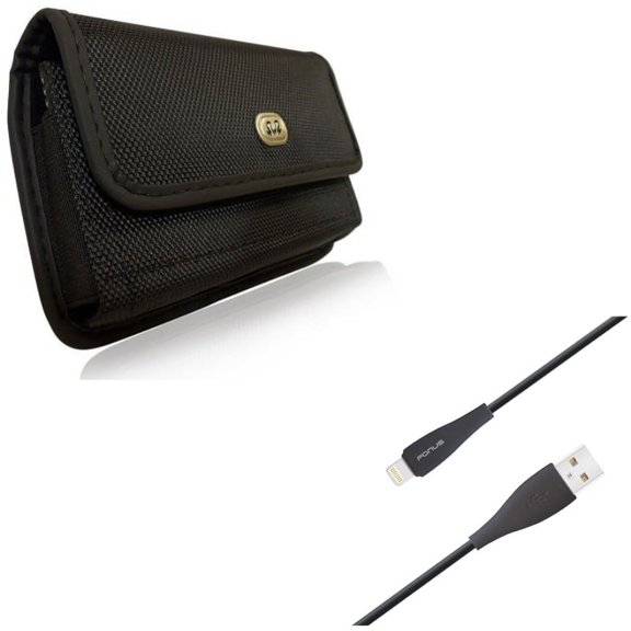 Charger Cord 10ft USB Cable w Rugged Case Belt Clip for iPhone XS Max/8 PLUS/7 Plus/6S Plus/6 Plus - Power Wire Long Sync Fast Charge and Holster Canvas Cover Pouch Carry