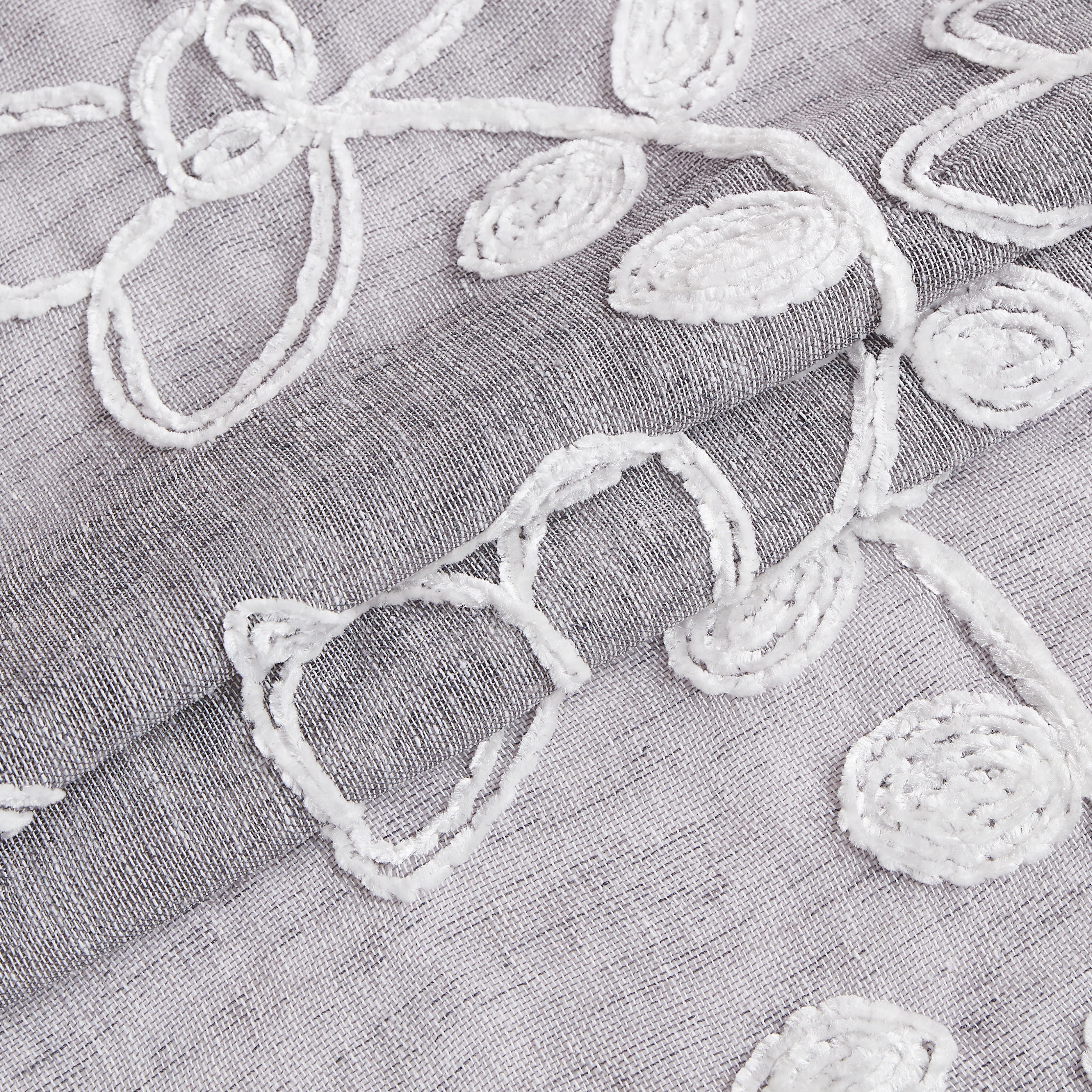 Dainty Home Rita 3D Floral Chenille Embroidered Solid Sheer Linen Look 76" x 96" Window Curtain Panel Pair in Silver