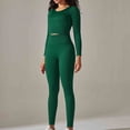 thumbnail image 4 of RYRJJ Seamless Workout Outfits for Women 2 Piece Ribbed Long Sleeve Crop Top and Butt Lifting High Waist Leggings Matching Yoga Sets Sweatsuits(Army Green,M), 4 of 7