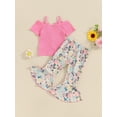 thumbnail image 4 of Suealasg Little Girls 2 Piece Outfits 1T 2T 3T 4T 5T Short Sleeve Bow T-shirt with Flower Print Flare Pants Kids Toddler Girls Summer Clothes, 4 of 9