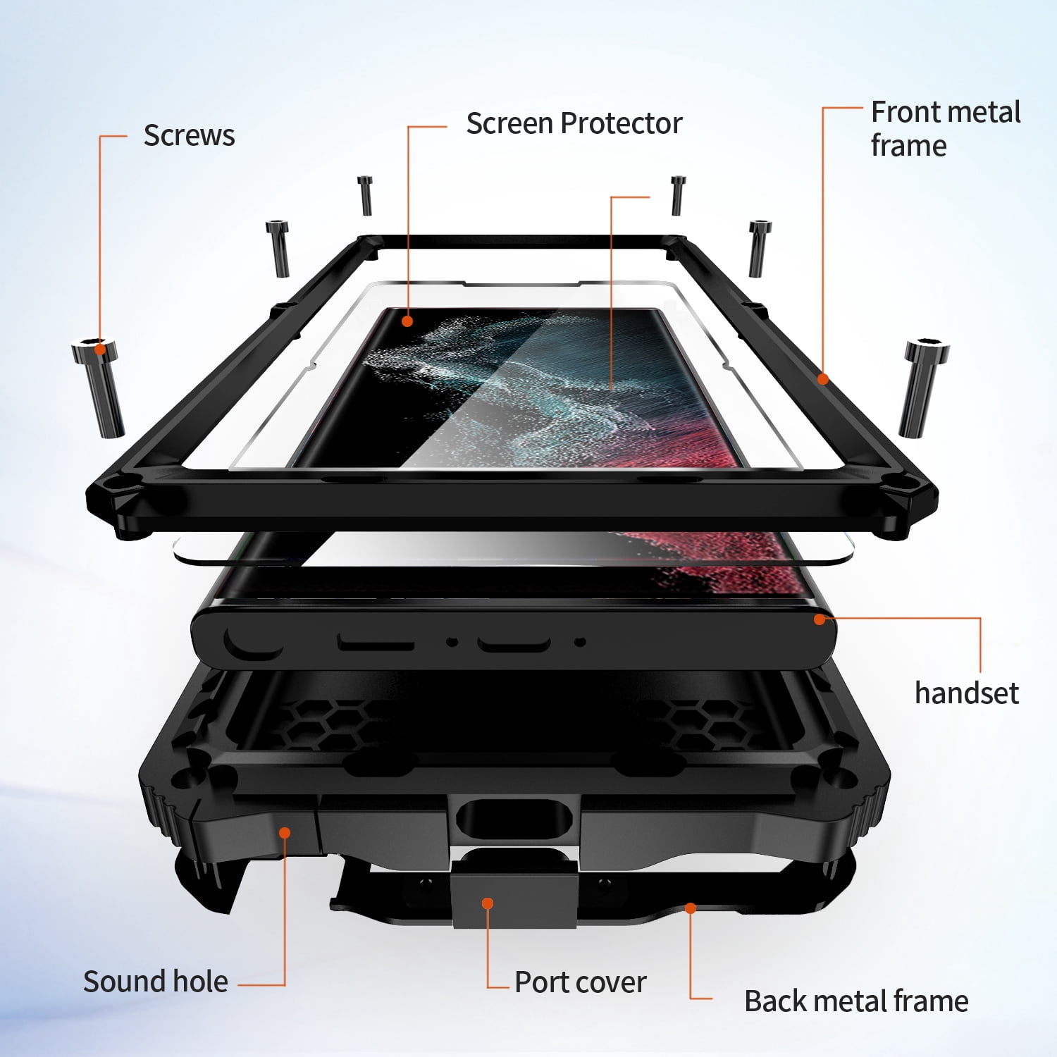 TECH CIRCLE Galaxy S22 Ultra Case, Metal Bumper Silicone Built-in Screen Protector Stand dustproof Drop-Proof Heavy Duty Shockproof Rugged Military Cover for Samsung Galaxy S22 Ultra 6.8" 2022, Black