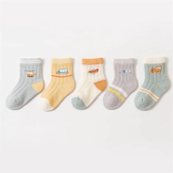 5Pairs/set Children's Socks For Girls Boys Summer Thin Cotton Kids Mesh Baby Socks For Infant Cartoon Sock 0-8Years 2024 Car 3-5Years(L)