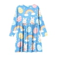 thumbnail image 5 of ATOGUTA Girls Easter Dress Long Sleeve Easter Dresses Girl Long Midi Springs Dress Kids Smocked Flare Summer Dress Size 4T-14. Blue, 5 of 6
