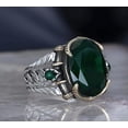 thumbnail image 2 of Roarsilver Emerald Elegance: 925 Sterling Silver Ring with Green Zircon Stone and Basket Weave Pattern | 7, 2 of 5