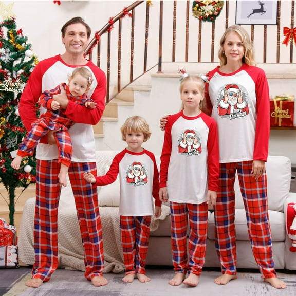 Odeerbi Matching Family Christmas Pajamas Sets Xmas Family Home Wear Sets 2025 Casual Printed Top with Bottom Outfits Loungewear Sleepwear Jammies for Mom