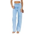 thumbnail image 2 of High Waist Women Blue Wide Leg Pants Casual Denim Jeans, 2 of 5