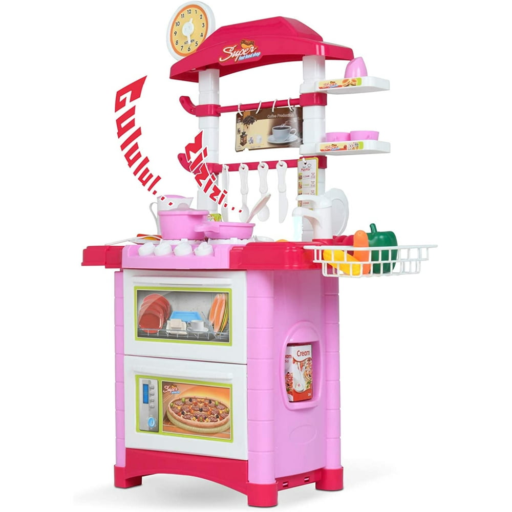 Uenjoy Kids Mini Kitchen Playset Plastic Pretend Play Kitchen with