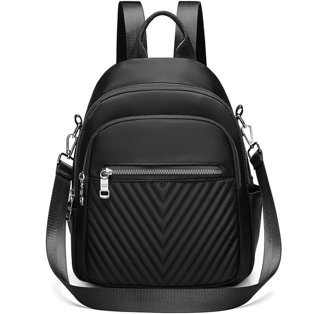Dinheiro Mochila Mujer Bolso Bandolera 2 en 1 Mochila de Nylon Impermeable Mochila Escolar Pequeña Mochila Antirrobo para Uso Diario Escuela Viajes Senderismo Trabajo Negro