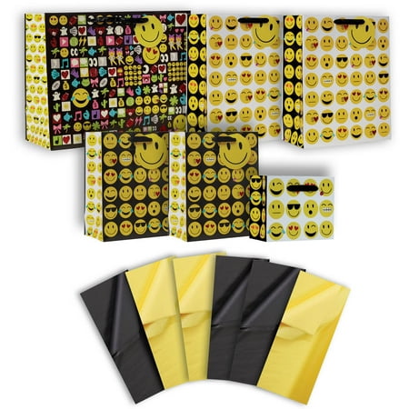 Jillson & Roberts Gift Bag & Tissue Assortment, Emojis (4 Bags)