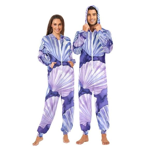 Shells Purple Adult Onesie Pajamas Slim Fit Christmas One Piece Suit Pjs for Women and Men Hooded Zipper