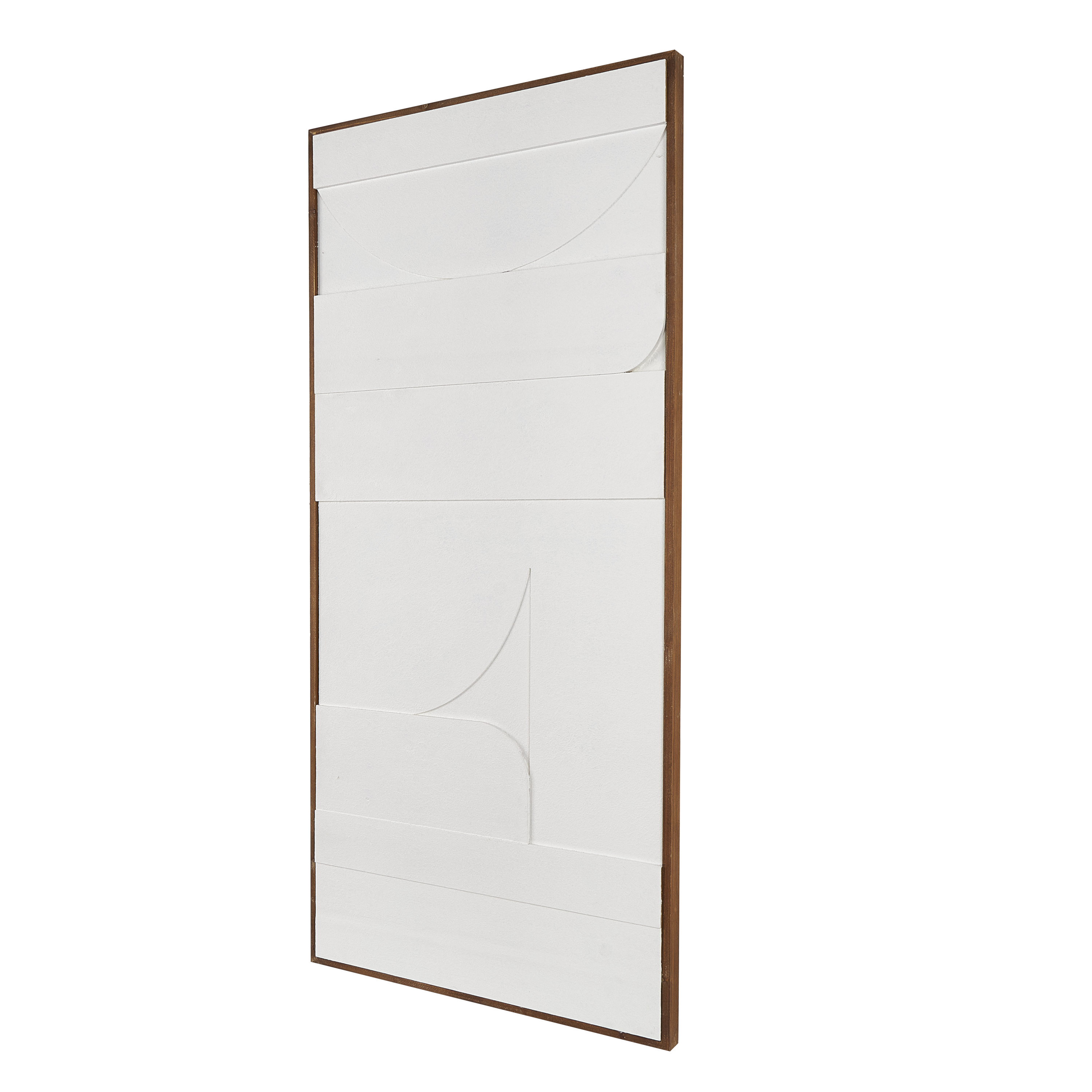 DecMode White Wood Dimensional Geometric Shaped Geometric Wall Decor with Brown Wooden Frame