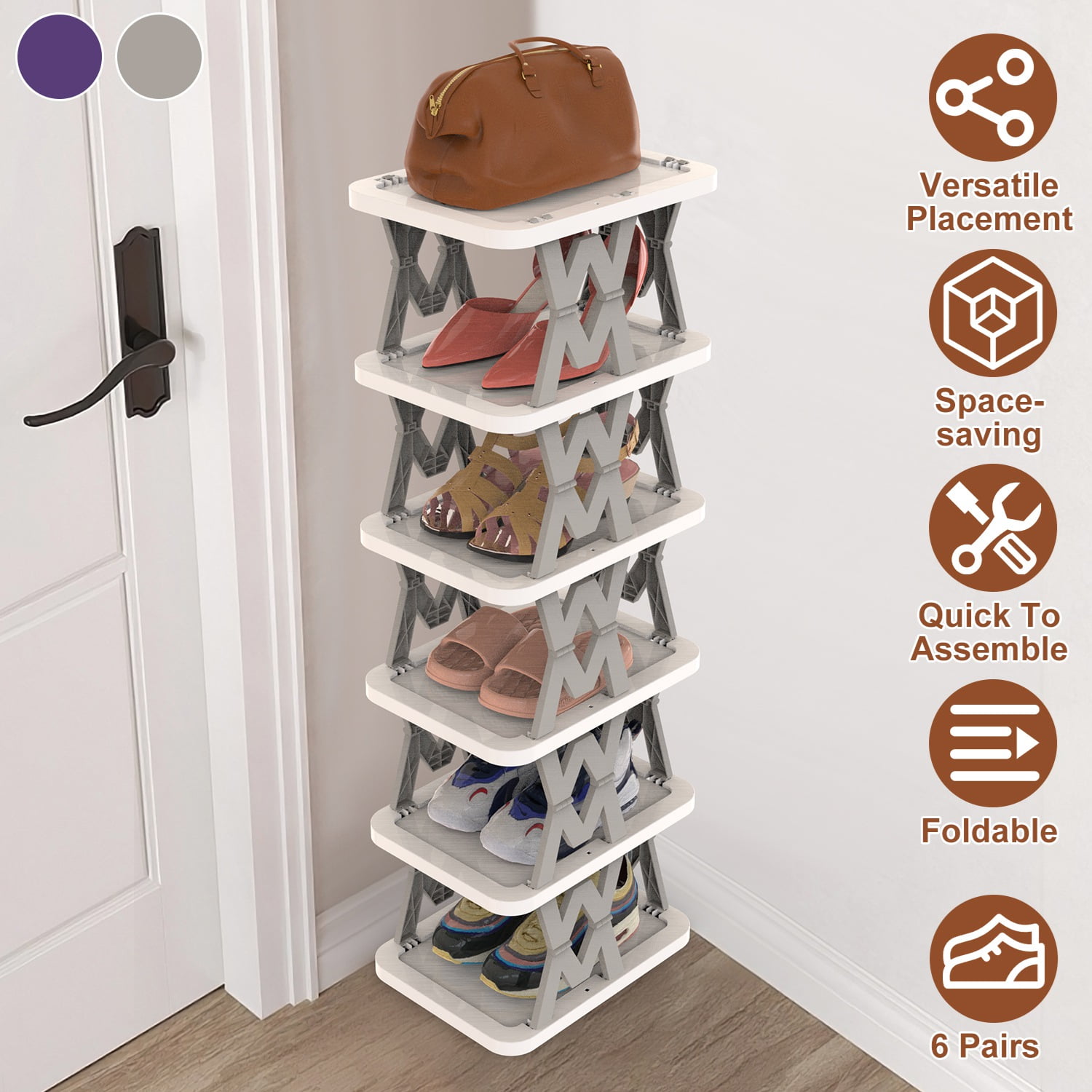 6 Tier Folding Shoe Rack Upright Shoe Cabinet Narrow Shoe Rack for Tight Spaces, Space Saving, Free Standing, For Corner Entryway Hallway Bedroom