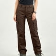 thumbnail image 5 of Women's Cargo Pants, Straight Leg Solid Trousers with Multi Pockets, Casual Long Pants for Work Outdoor Hiking Wear | VerBelle,Coffee 3XL, 5 of 7