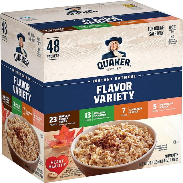 Quaker Instant Oatmeal, 4 Flavor Variety Pack, Individual Packets, 48