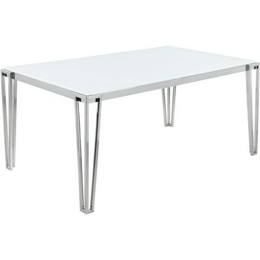 Coaster Rectangular Glass Dining Table with Metal Leg in White