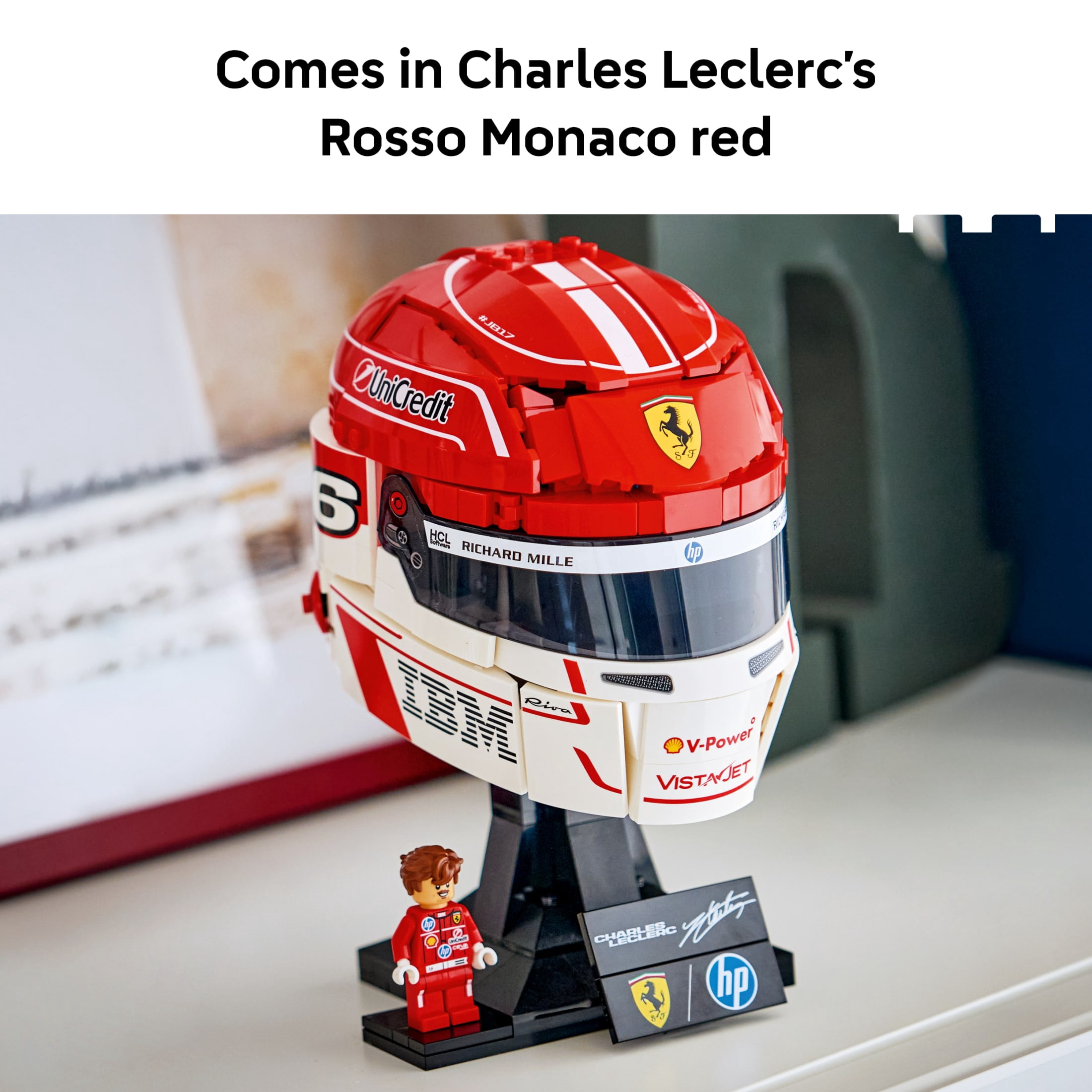 LEGO Editions Scuderia Ferrari HP Charles Leclerc Helmet - Building Set for Teens, Ages 14+ - Collectible F1 Display - Bedroom or Home Office Decor - Fathers Day Gift - 43014