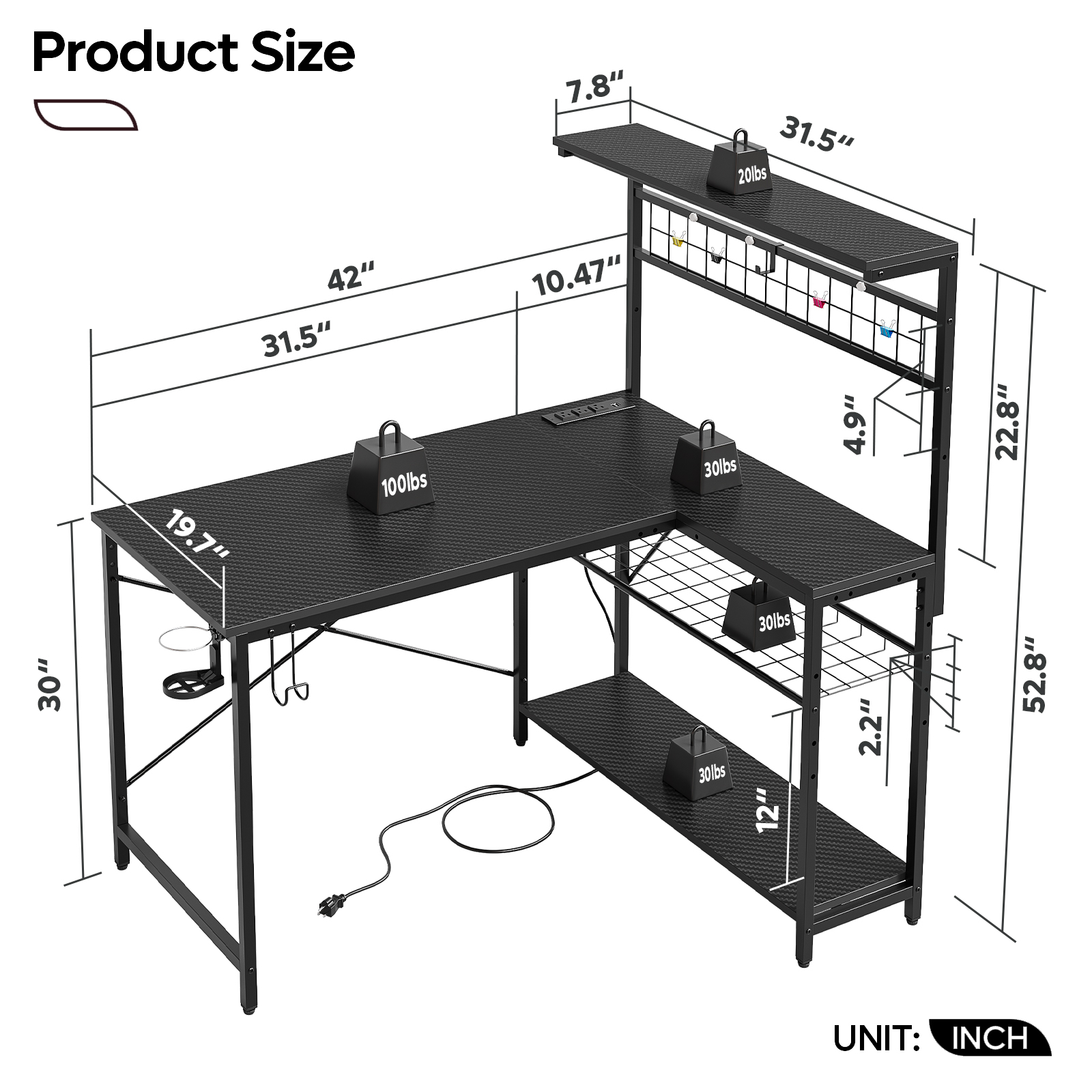 Bestier 42" L-Shaped Gaming Desk with LED Lights and Hutch photo 8