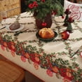 thumbnail image 3 of Christmas Tablecloth Water Oil Proof Holly Berry Cardinal Ribbon Bell Pine Cone Table Cloth, Fabric Xmas Table Cover for Holiday, Winter, Santa, Dinner Party, 3 of 7