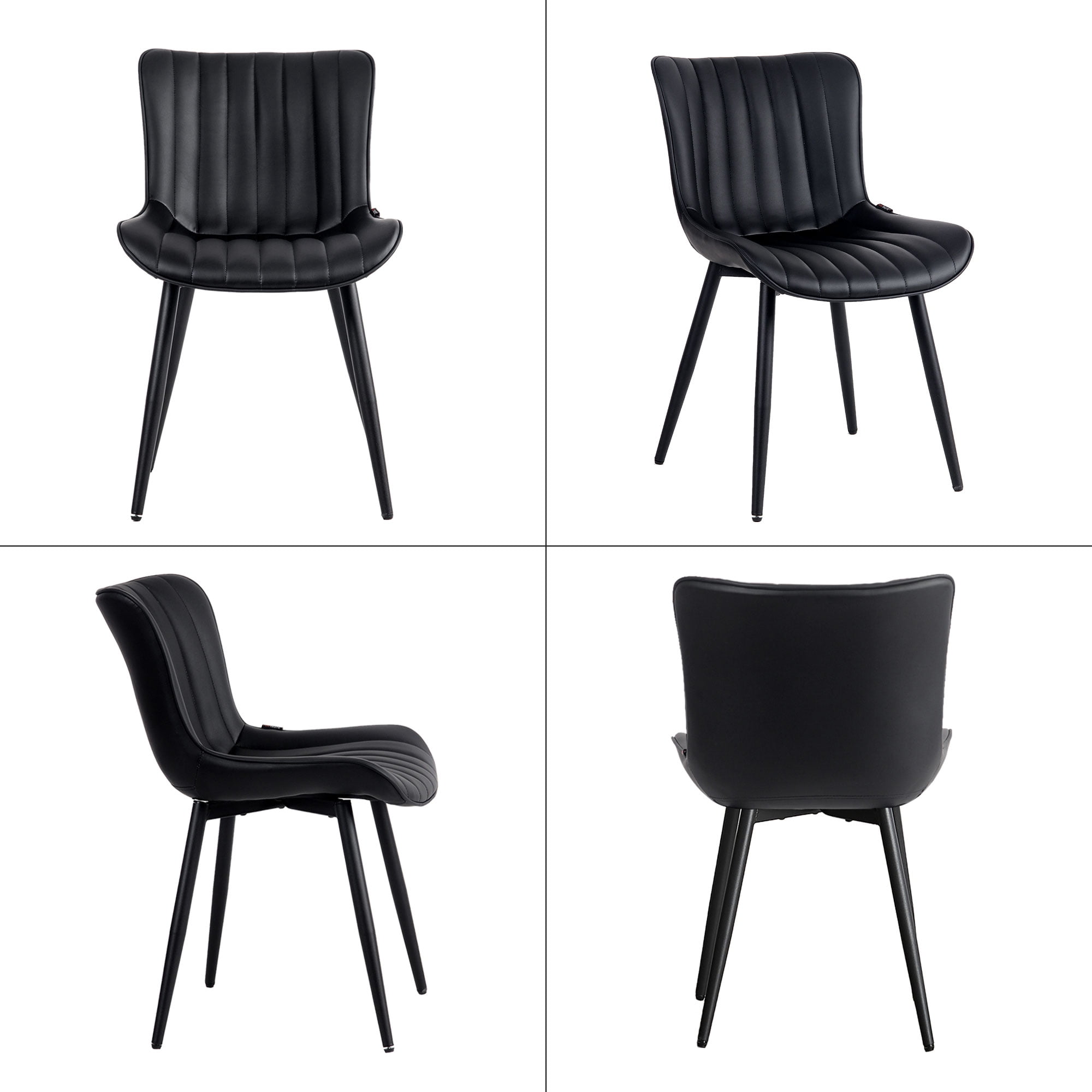 YOUNIKE Soft Dining Chair Set of 2 Black PU Leather Upholstered Full Back Side Chair